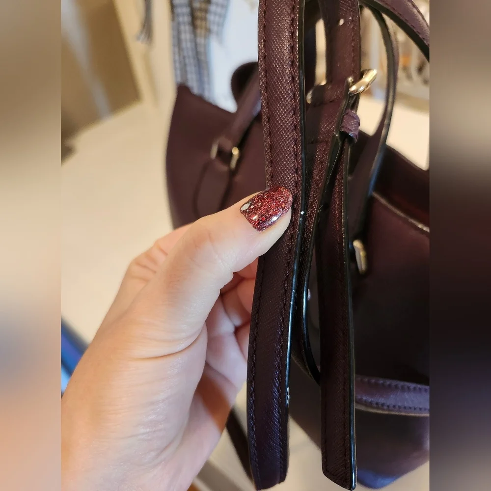 KATE SPADE NY SAFIANO LEATHER EVANGELIE LAUREL WAY SATCHEL-BURGUNDY 11.5×9.5 EUC - Picture 12 of 16